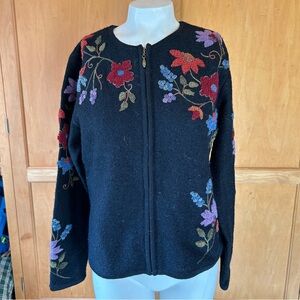 Talbots Wool Embroidered Zip Up Sweater
